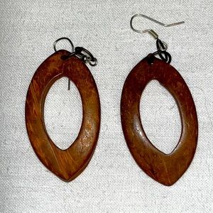 Wooden Carved Oval Earrings from Costa Rica